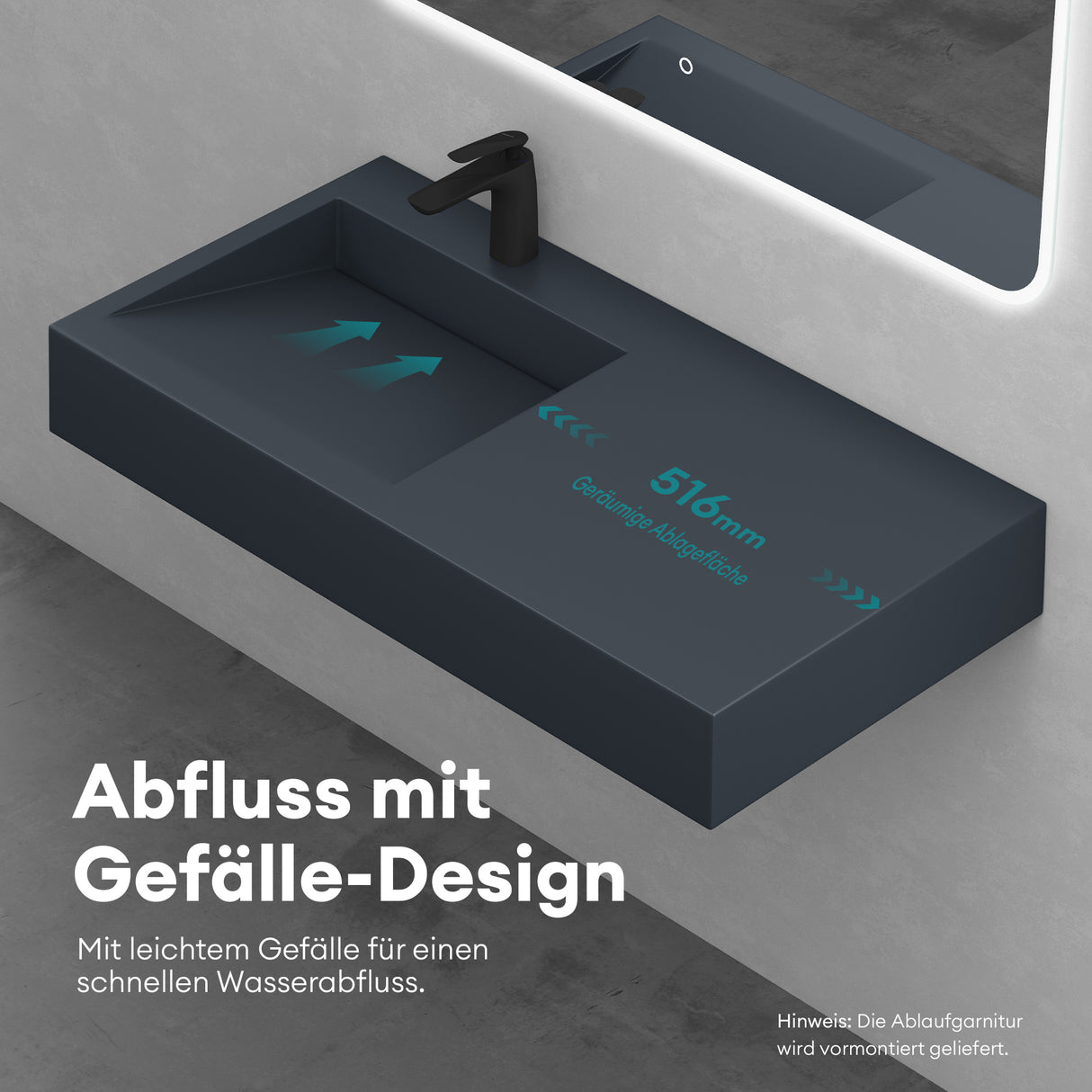 Lavabo Glasvilla, lavabo suspendu, lavabo à poser, en résine minérale moulée, forme rectangulaire, Col11