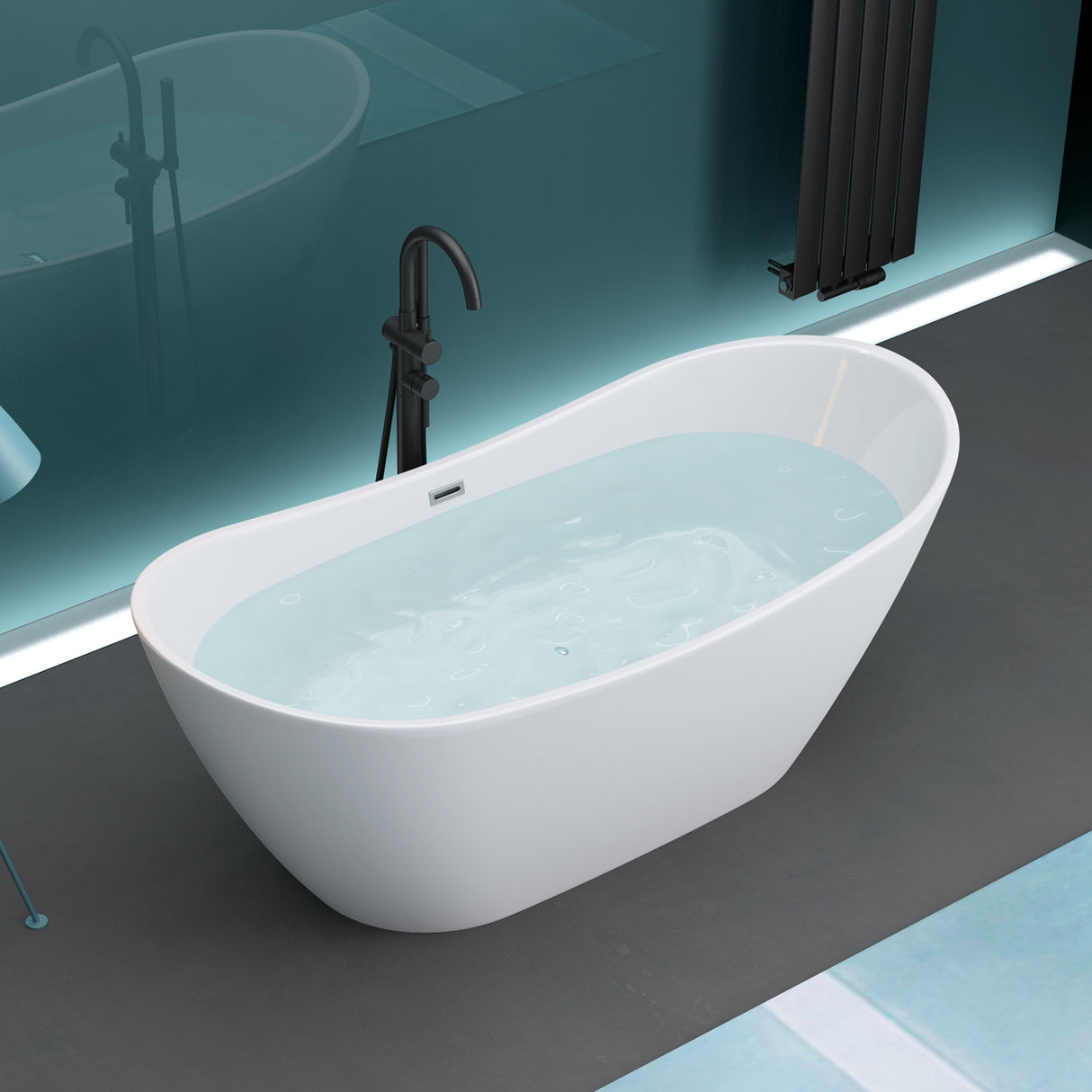 glasvilla freistehende Acryl-Badewanne Oval Standbadewanne Weiß inkl. Push-Open Ablaufgarnitur