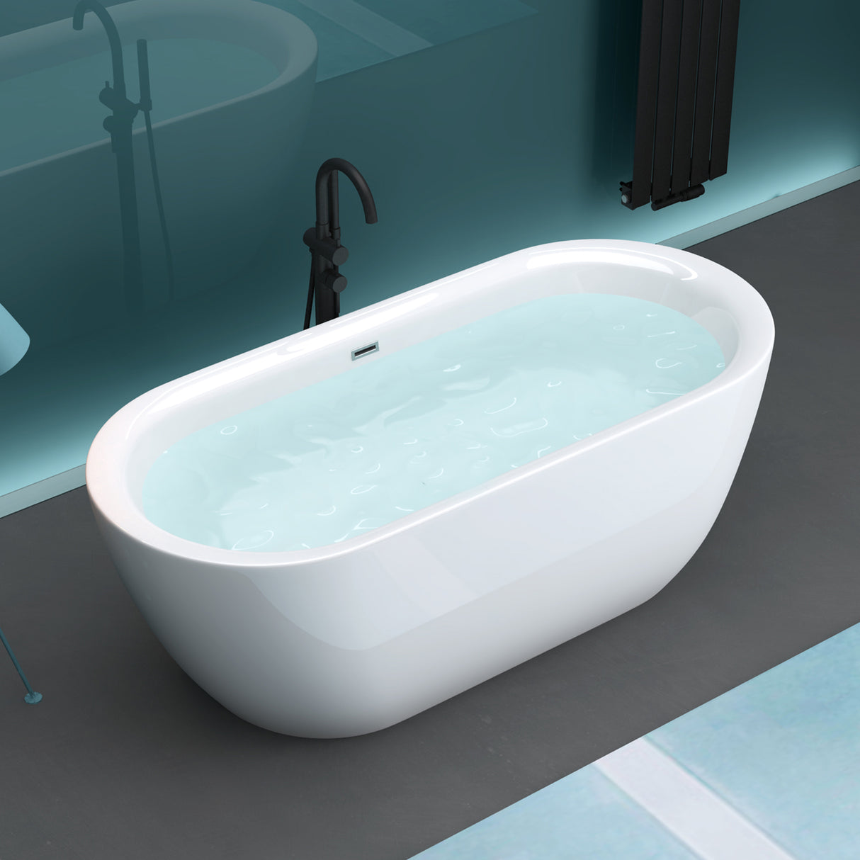 Baignoire îlot ovale en acrylique Glasvilla avec bonde escamotable, blanche, 170 x 75 x 58 cm, Vicenza519