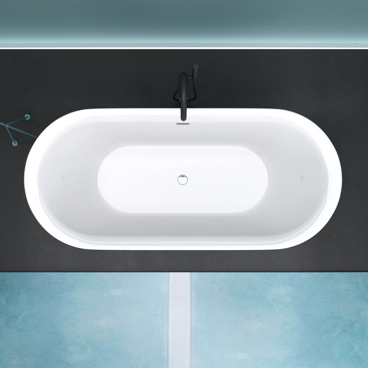 Baignoire îlot ovale en acrylique Glasvilla avec bonde escamotable, blanche, 170 x 75 x 58 cm, Vicenza519