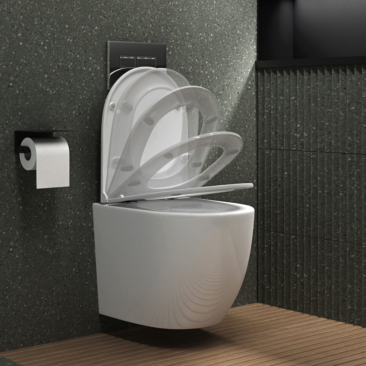 glasvilla Wand WC spülrandlos Schwarz Hänge WC spülrandlos Toilette WC mit Sitz Softclose
