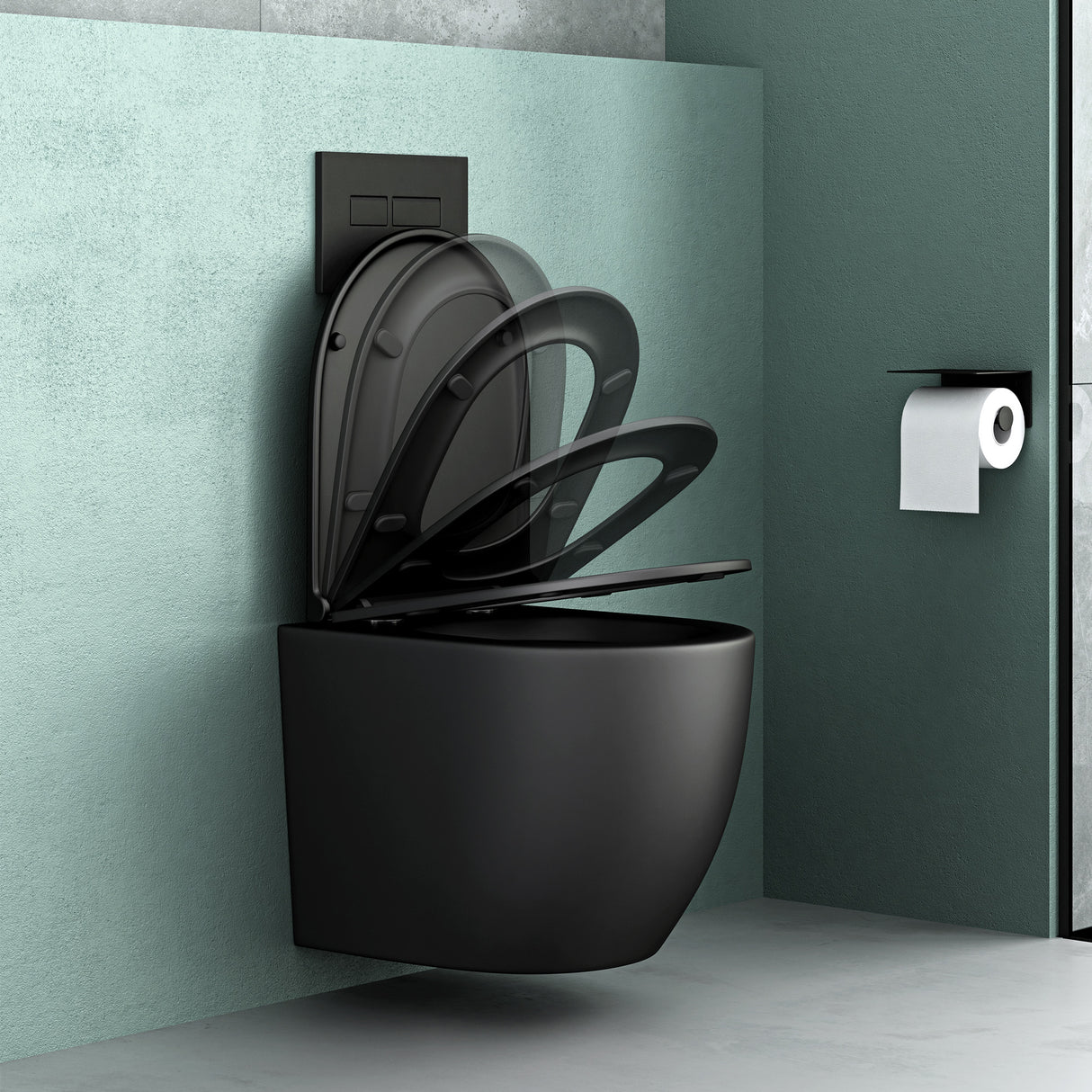 glasvilla Wand WC spülrandlos Schwarz Hänge WC spülrandlos Toilette WC mit Sitz Softclose