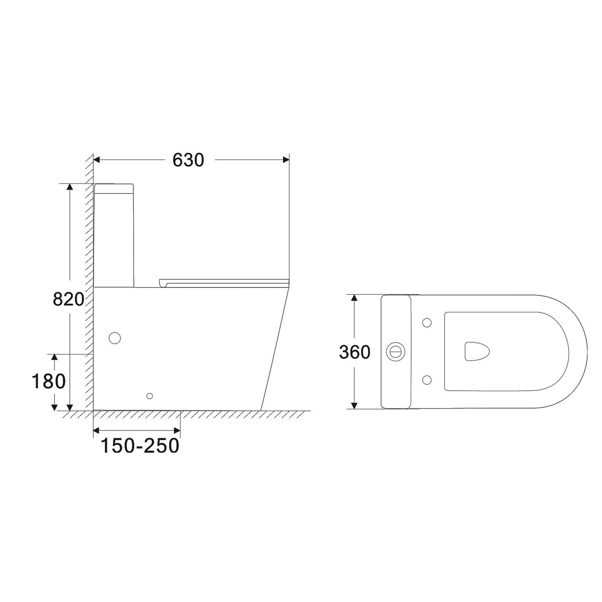 glasvilla Sanitari Bagno a Terra 36x63x82cm in Ceramica Sanitari Bagno con Soft Close Vaso Montaggio a Terra, Stand108T