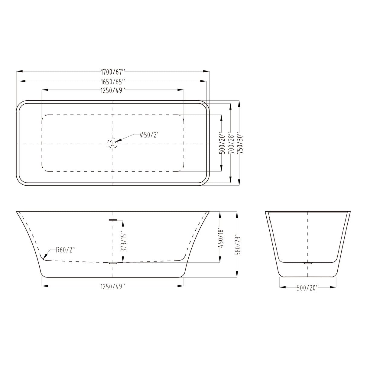 Baignoire îlot ovale en acrylique Glasvilla avec bonde escamotable, blanche, 170 x 75 x 58 cm, Vicenza519