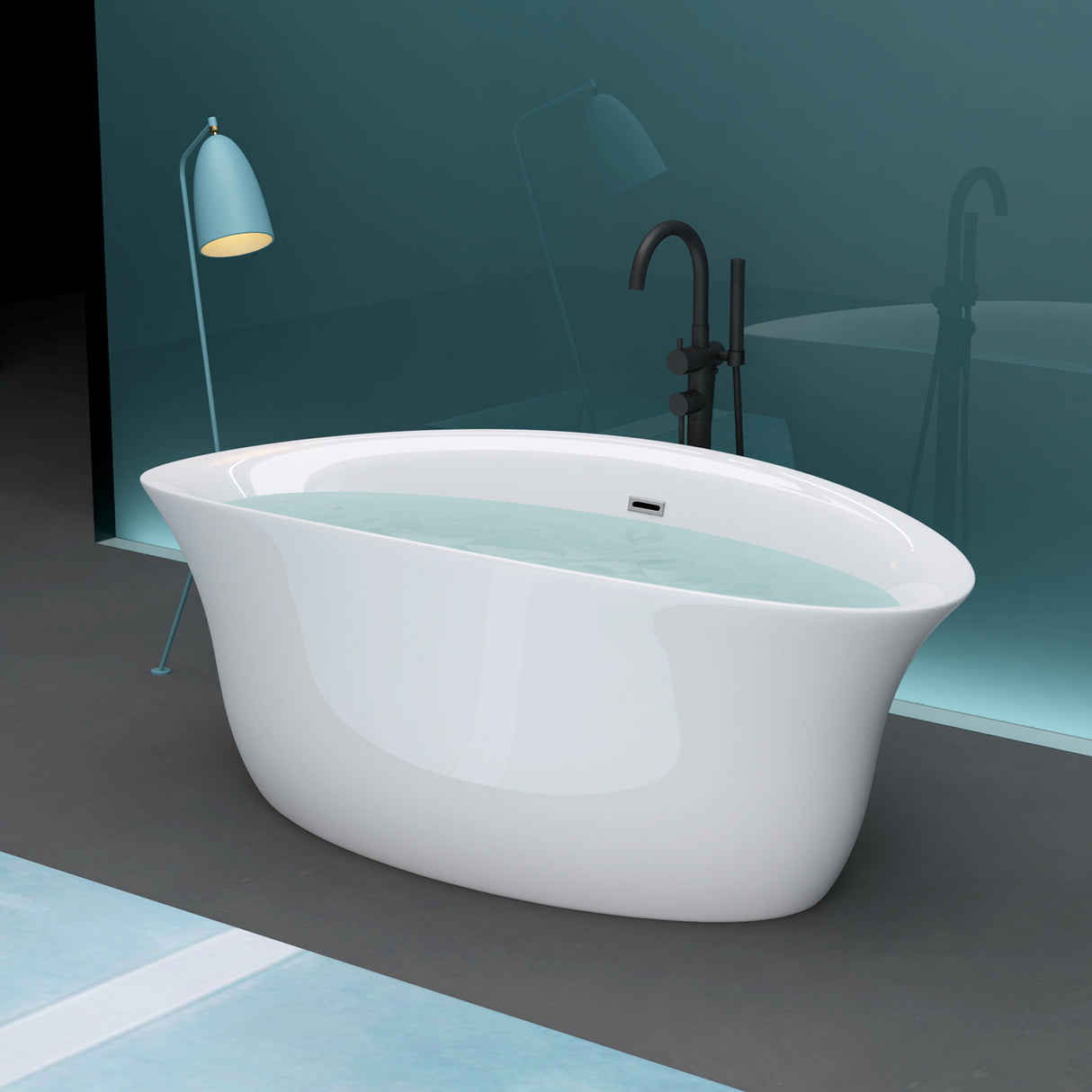 Baignoire îlot ovale en acrylique Glasvilla avec bonde escamotable, blanche, 170 x 75 x 58 cm, Vicenza519