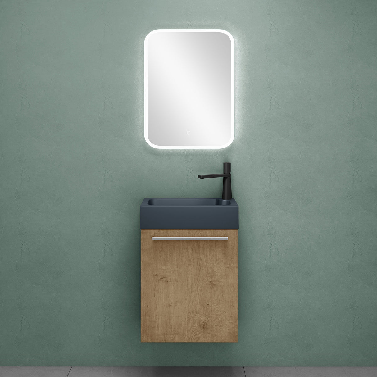 glasvilla Mobile Bagno Sospeso Include Lavabo da Minerale fuso Antracite opaco e Specchio LED Mobile da Bagno 46x26x63cm Pisa