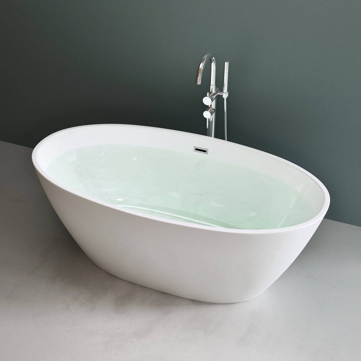 Baignoire îlot ovale en acrylique Glasvilla avec bonde escamotable, blanche, 170 x 75 x 58 cm, Vicenza519