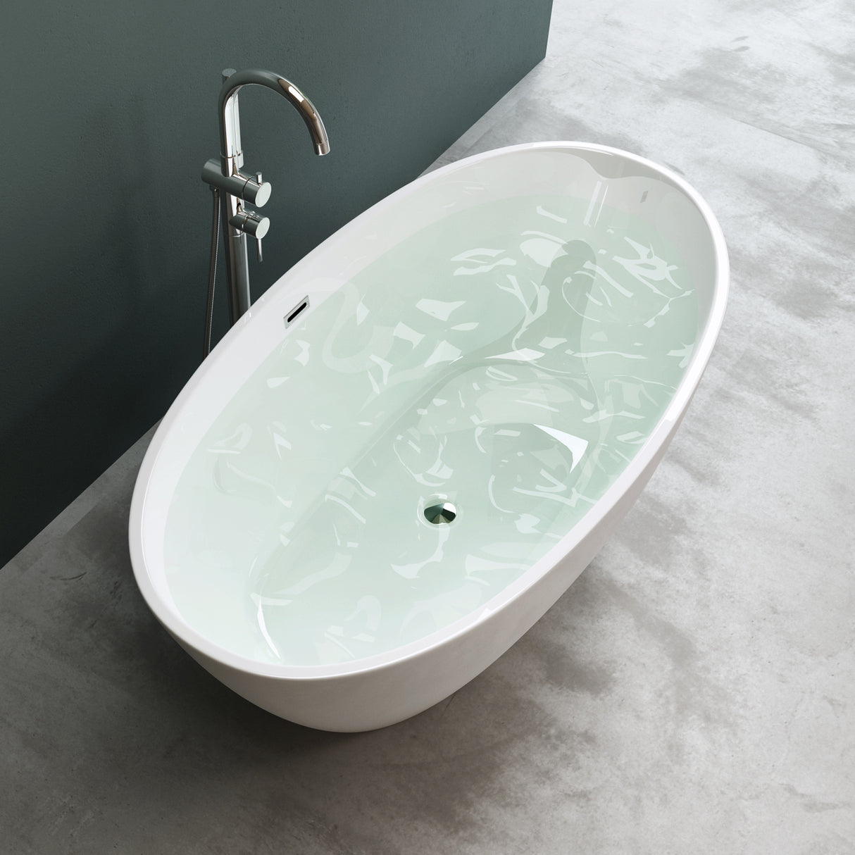 Baignoire îlot ovale en acrylique Glasvilla avec bonde escamotable, blanche, 170 x 75 x 58 cm, Vicenza519