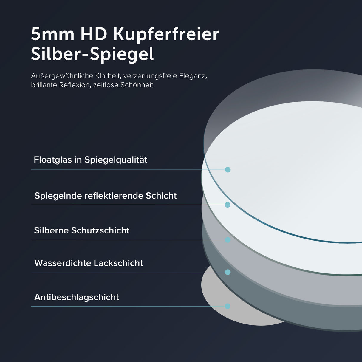 Miroir mural de salle de bain Glasvilla Miroir lumineux rond à LED Miroir de salle de bain à LED avec interrupteur tactile, couche antibuée Miroir LED 05