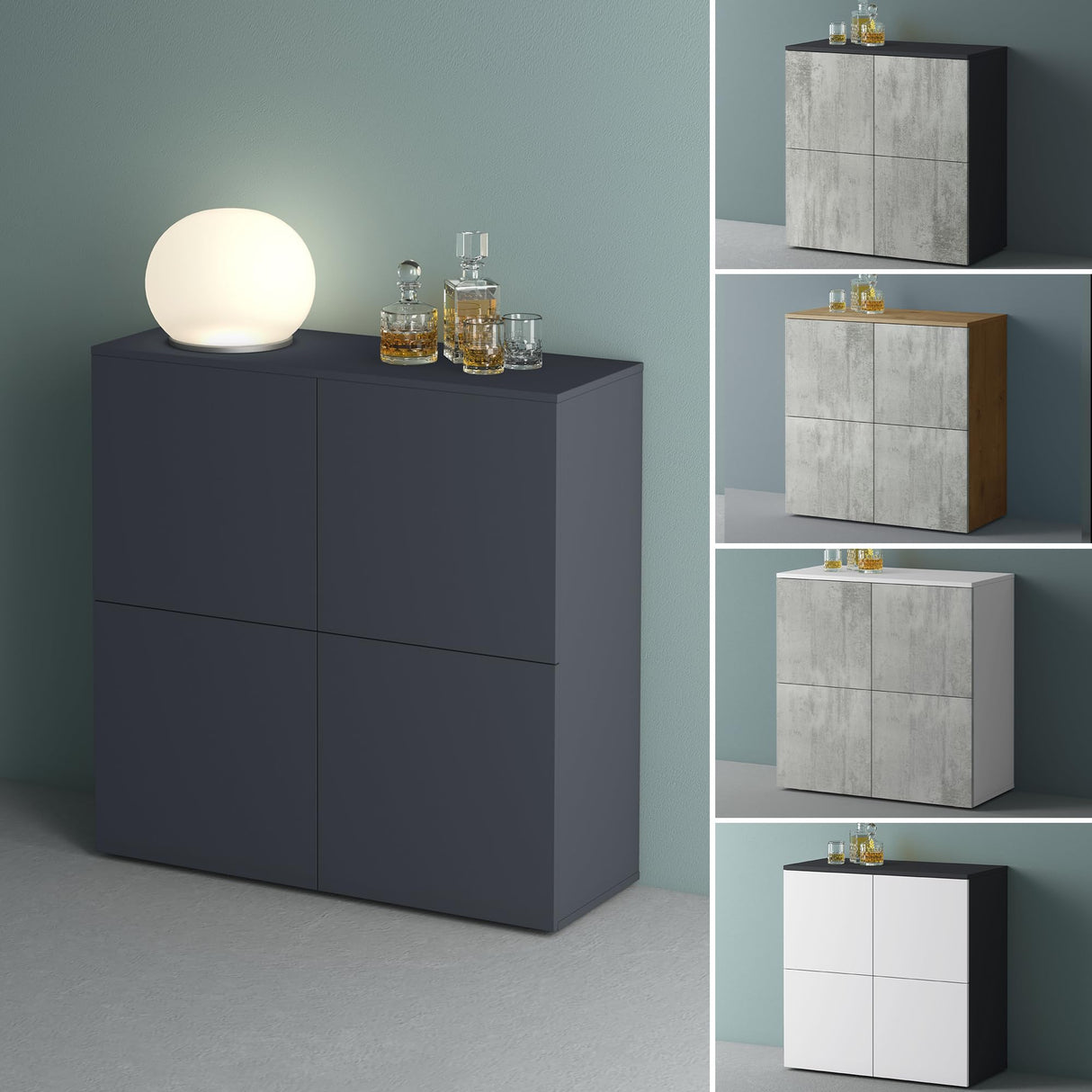 Commode de rangement à 4 portes, buffet, meuble polyvalent, meuble de rangement Glasvilla Schrank04