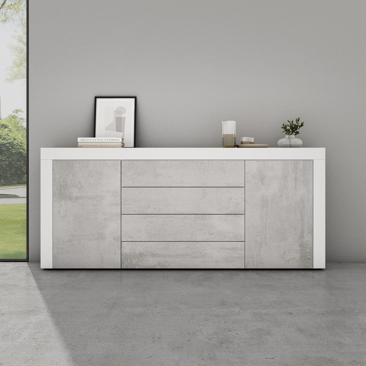 glasvilla Aparador Almacenamiento BTH: 167x36x70 cm con 2 Armarios y 4 Cajones Comoda Mueble Armario03