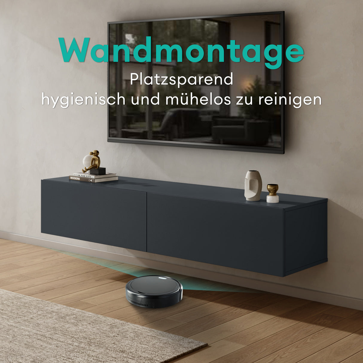 Table TV glasvilla Meuble TV Meuble TV Poignée dissimulée avec fermeture en douceur Meuble mural bas pour salon Meuble TV02