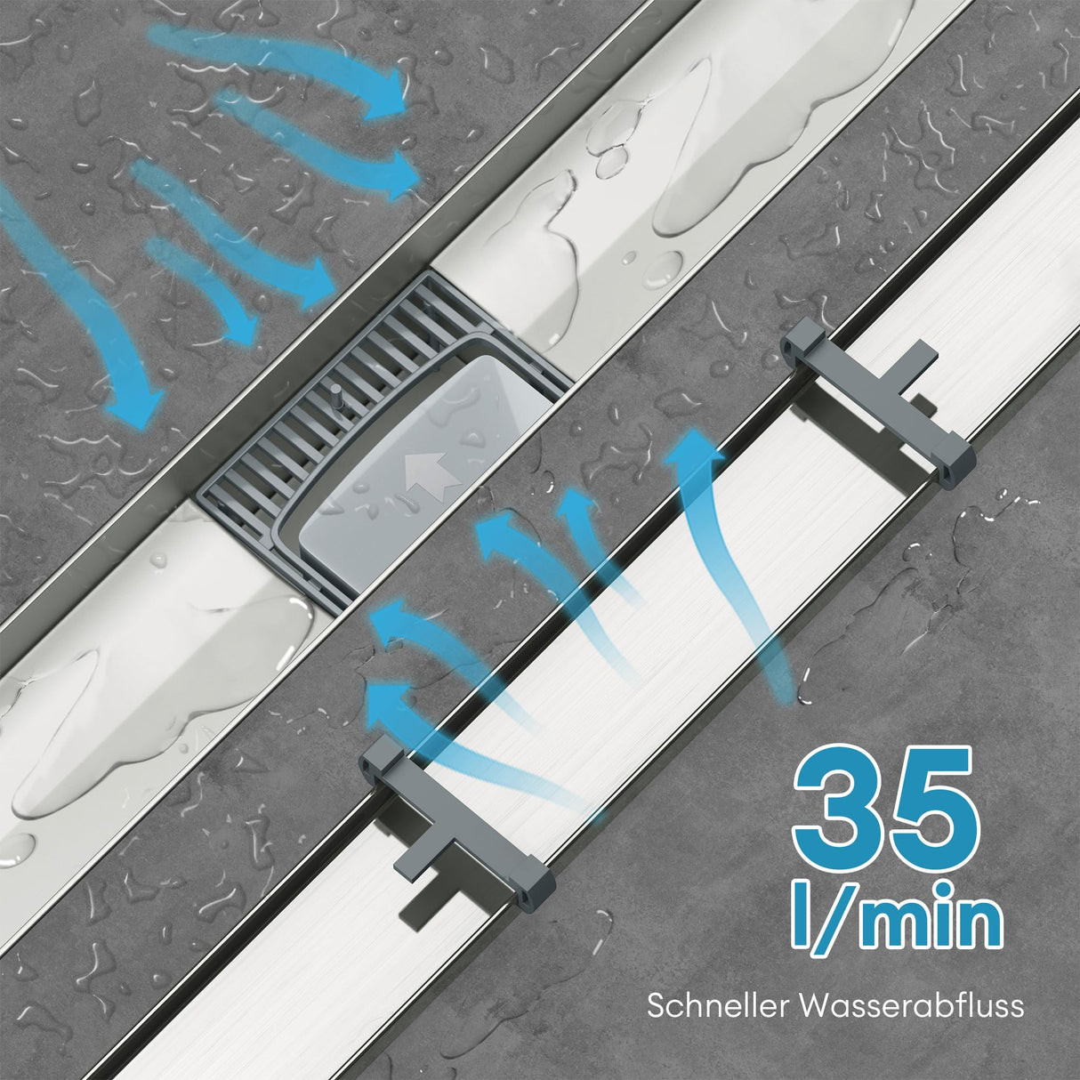 glasvilla Canaletta Scarico in Acciaio Inox per Box Doccia Canalina di Scarico Doccia a Pavimento Piastrellabile con Filtro per Capelli KE110