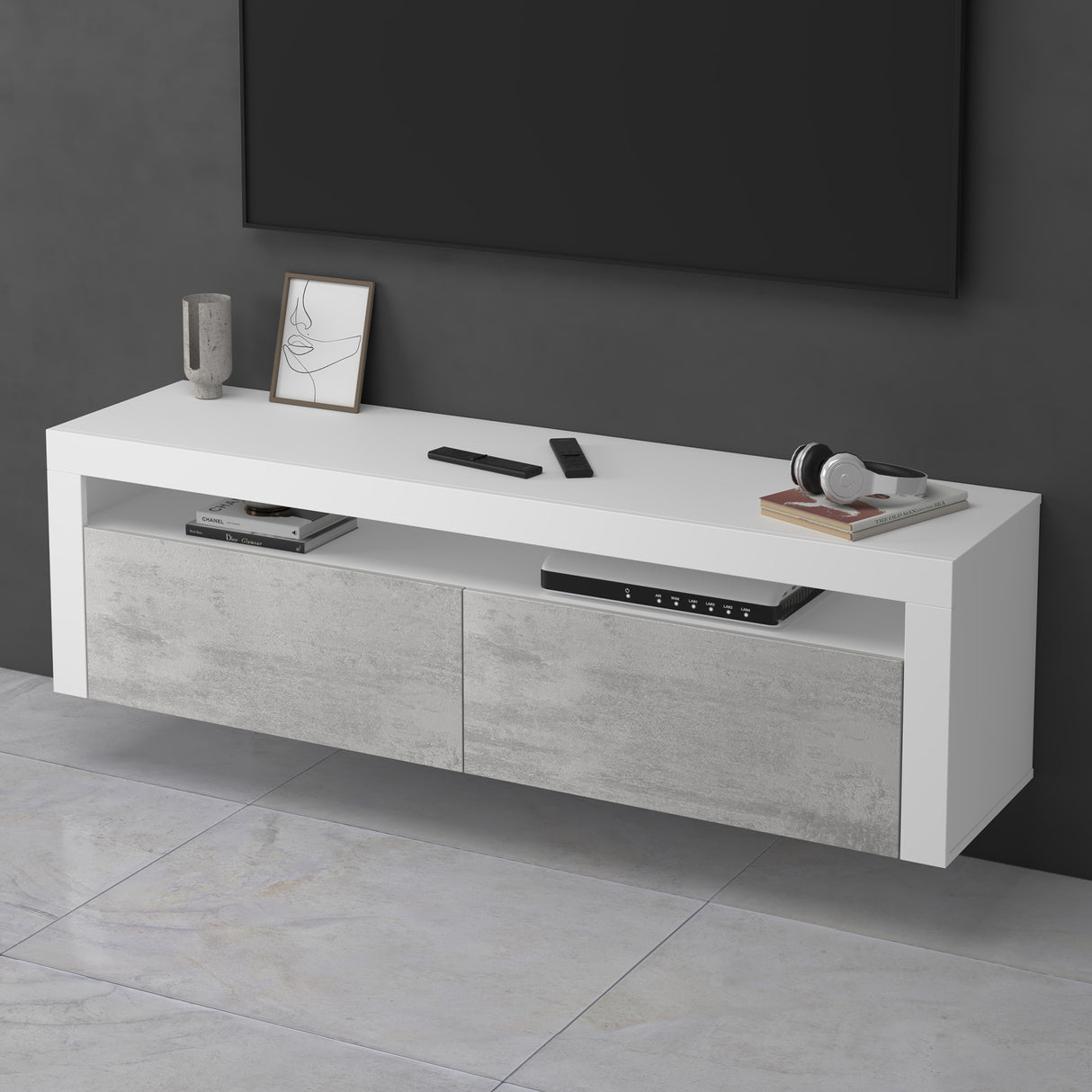 glasvilla mueble de televisión TV Schrank Lowboard Hängeschrank 2 puertas con Soft-Close mesa de televisión para sala de estar BTH: 160x40x46 cm Fernsehschrank01