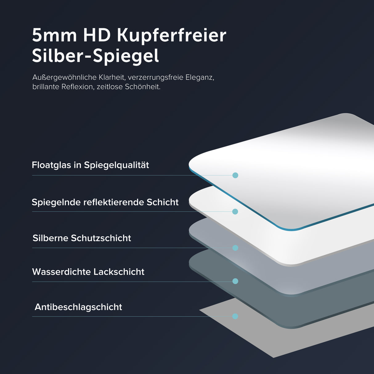 Miroir mural de salle de bain Glasvilla Miroir de salle de bain LED avec interrupteur tactile, antibuée grâce à une couche antibuée