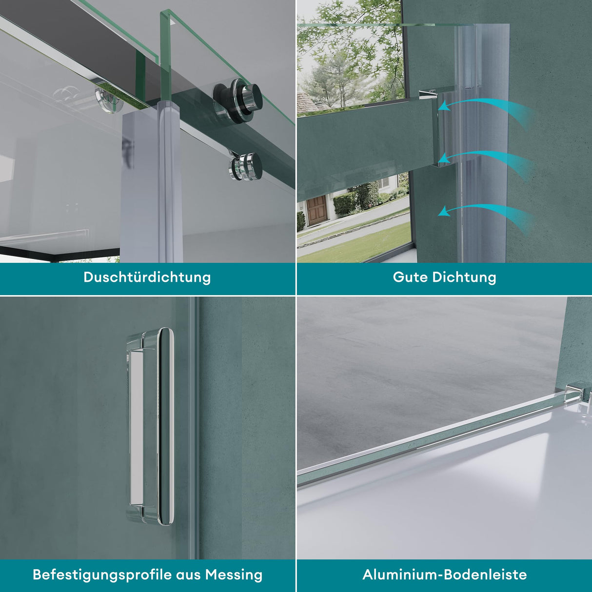 Porte de douche glasvilla Porte de niche Douche Cloison de douche Cabine de douche Porte coulissante ESG 8 mm en verre transparent avec fixation NANO 4 points Teramo04-2