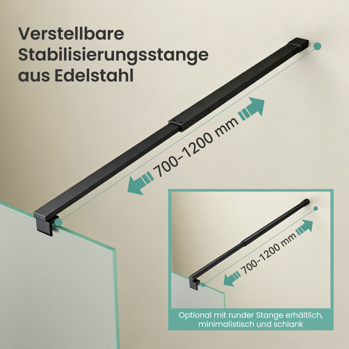 glasvilla Duschwand für Dusche Duschabtrennung Walk-In Dusche Duschtrennwand Schwarz 10mm ESG-Sicherheitsglas NANO Glas Vollsatiniert BRAM1/BRAM3 Bremen02VS