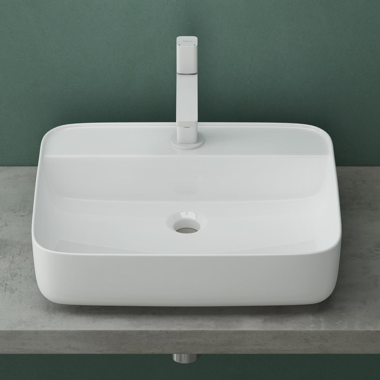 glasvilla Aufsatzwaschbecken eckig Waschschale Waschbecken aus Keramik Weiß mit Armaturloch Brüssel107
