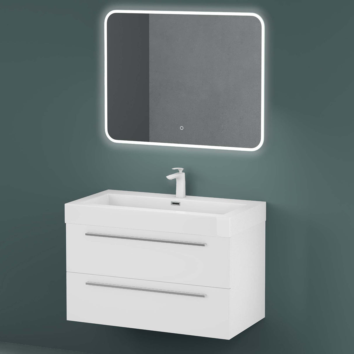 glasvilla Mobile Bagno Sospeso con Lavabo da Marmo Fuso Mobiletto per Bagno con Lavabo Quadratto