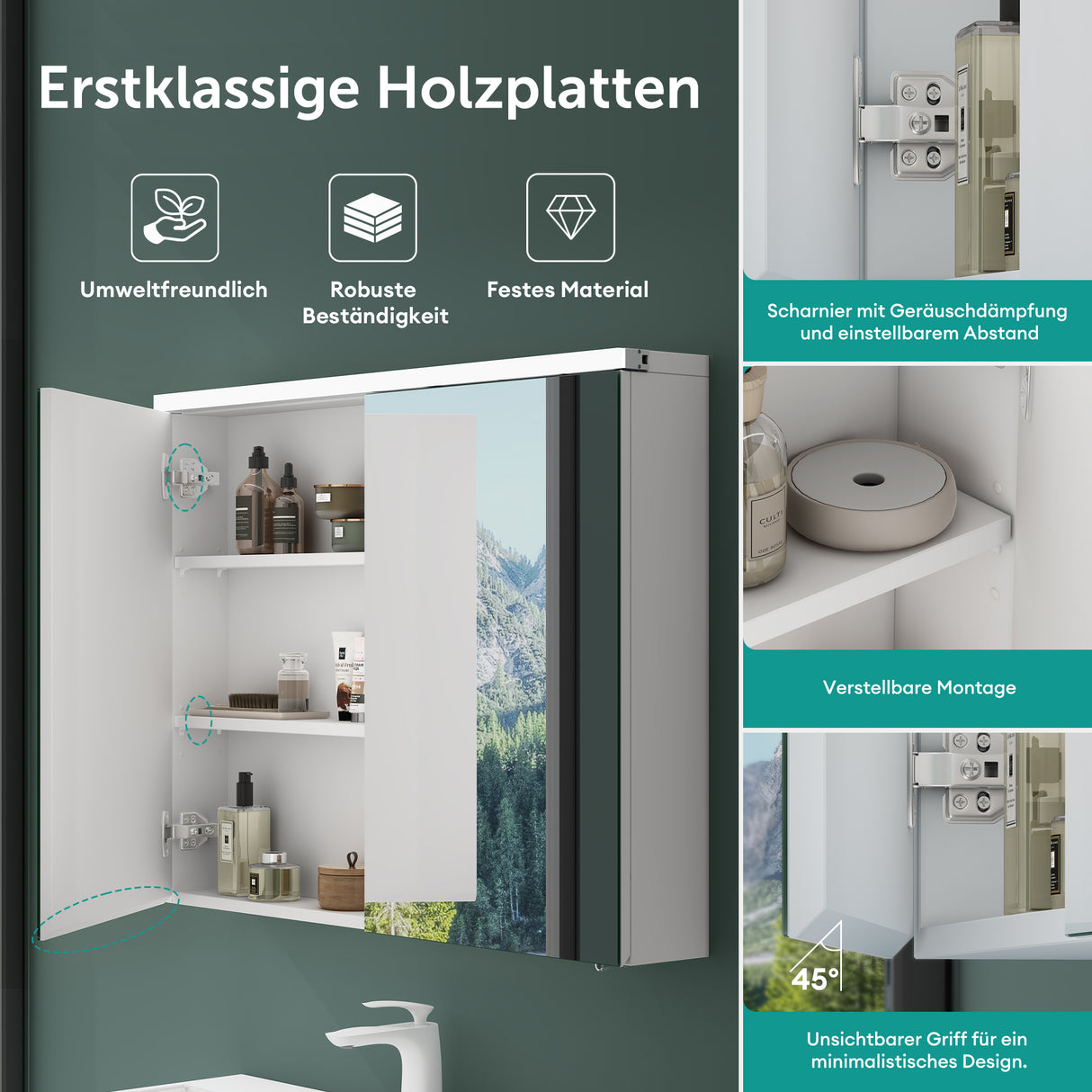 glasvilla Armadietto a Specchio con Luce Specchio con Pensile per Bagno con Luce LED Mobiletto da Bagno a Muro con Specchio Spiegelschrank-03