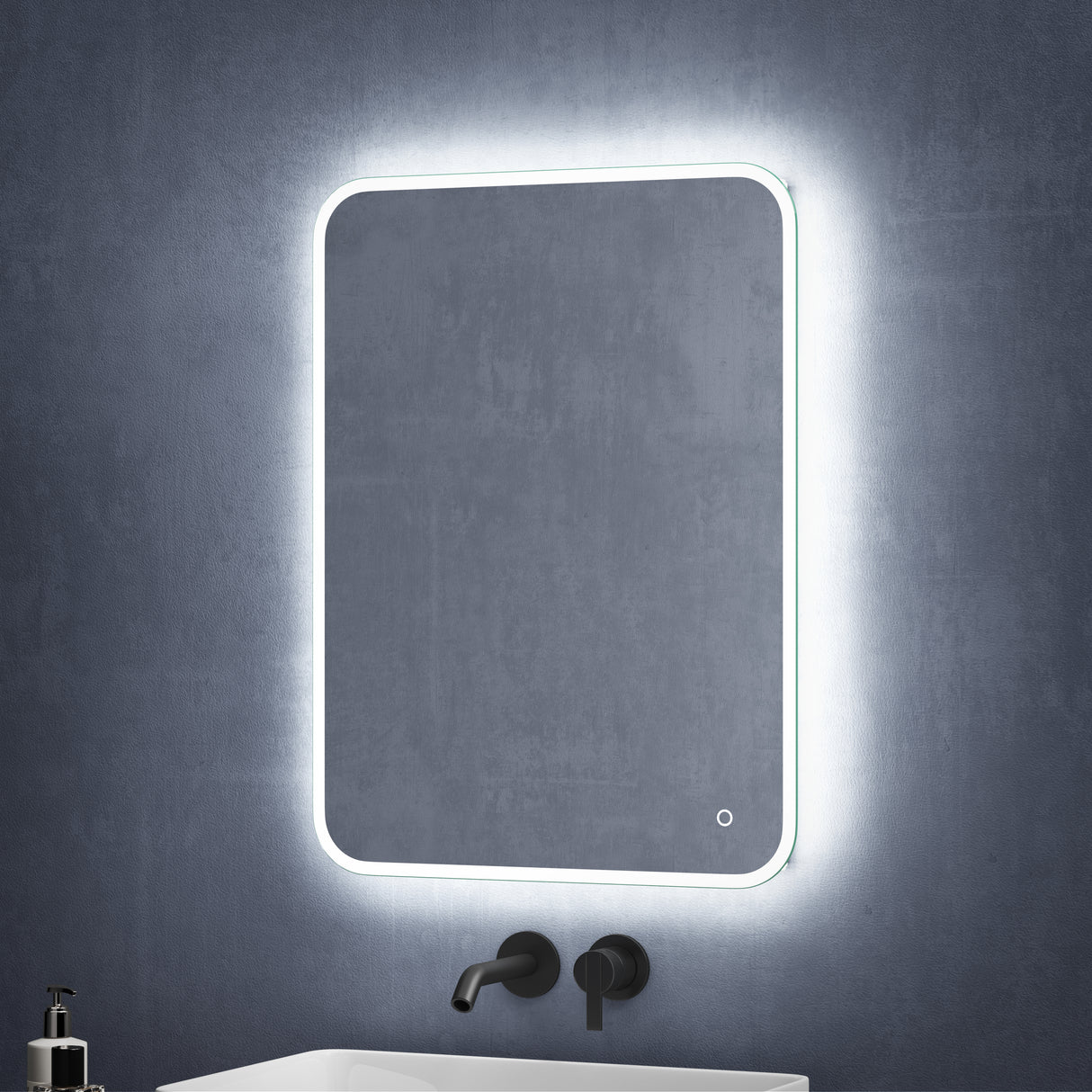 Miroir mural de salle de bain Glasvilla Miroir de salle de bain LED avec interrupteur tactile, antibuée grâce à une couche antibuée