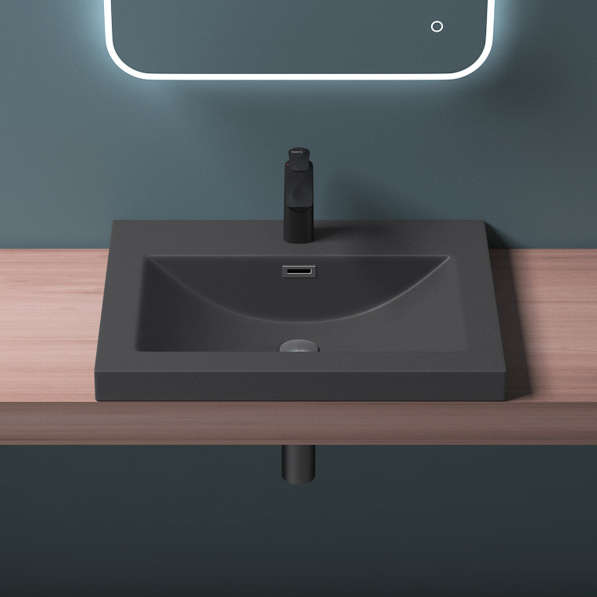 glasvilla Waschbecken Einbauwaschbecken Waschschale Waschtisch Mineralguss Rechteckig 1 Armaturenloch Überlauf-Funktion Col01