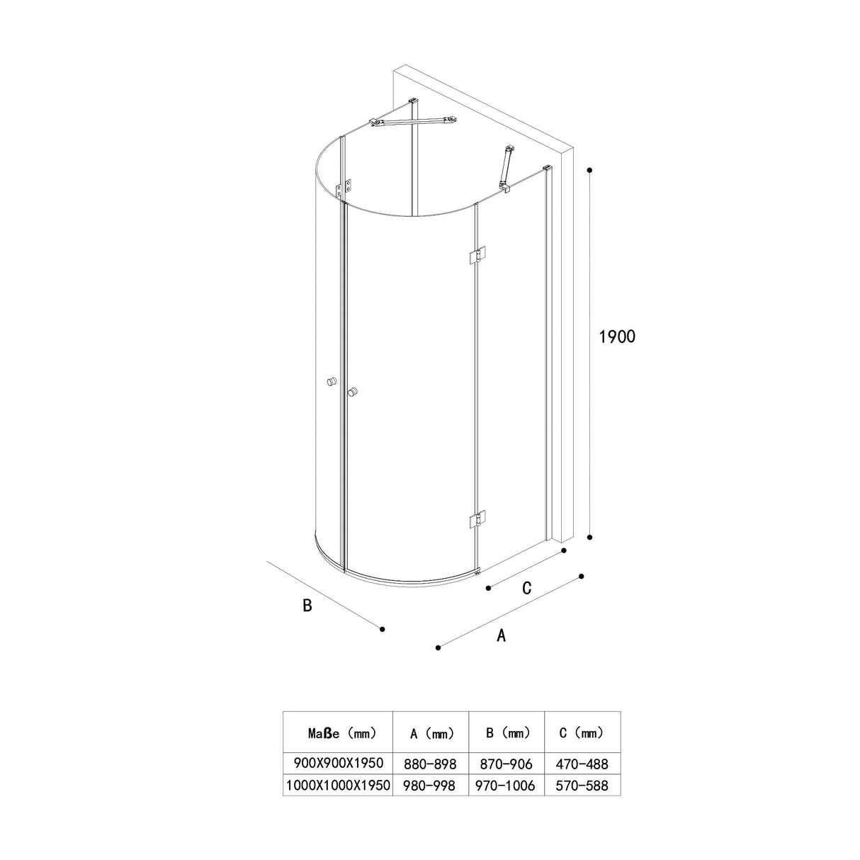 glasvilla Duschkabine U Form Dusche semicircular 6mm ESG-Sicherheitsglas con Easy-Clean Nano-Beschichtung Ravenna03
