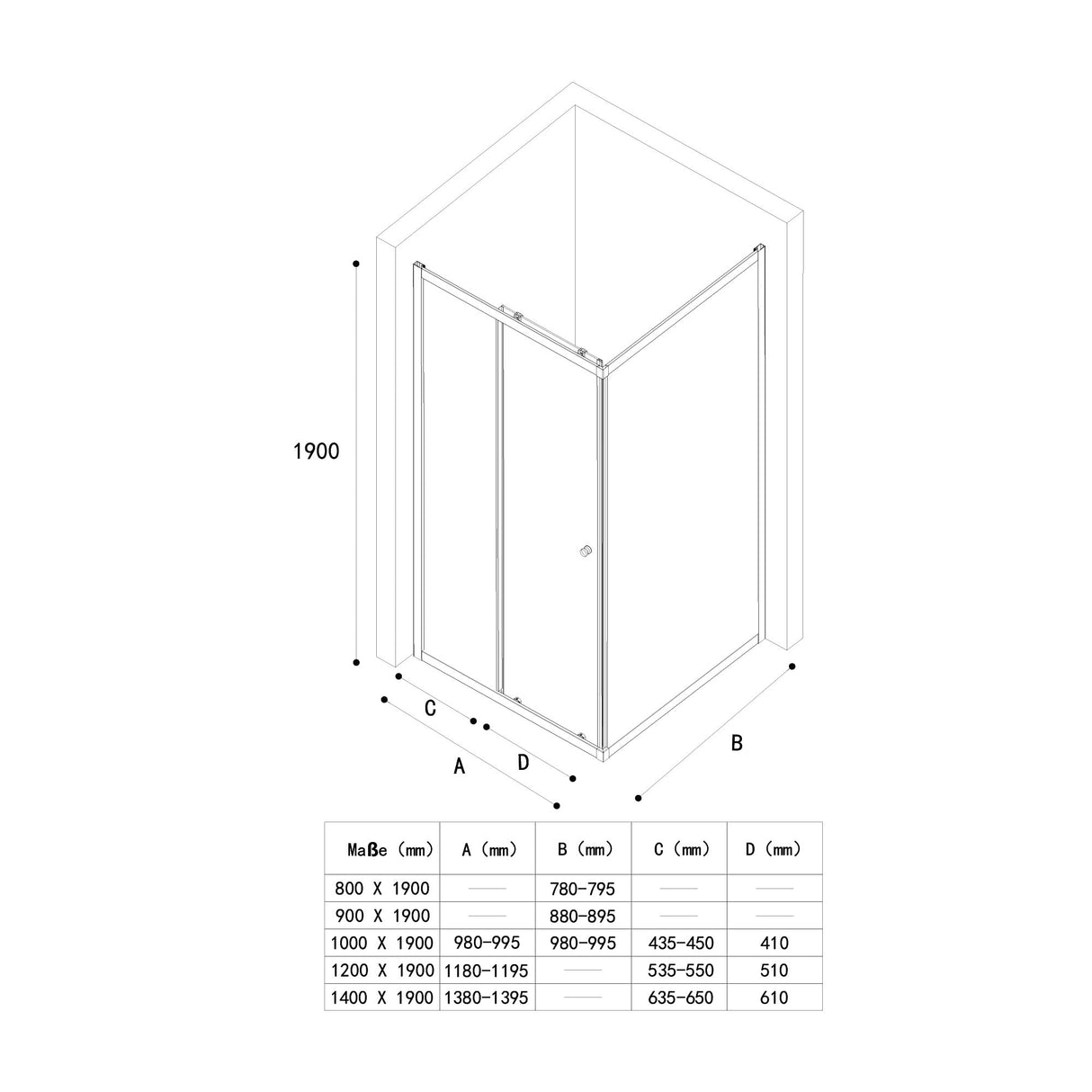 Cabine de douche Glasvilla, paroi de douche d'angle en verre de sécurité avec porte coulissante NANO, 190 cm Ravenna16L-K