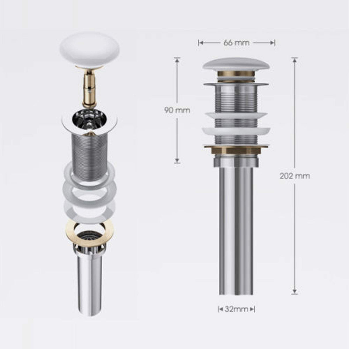 glasvilla Ablaufgarnitur Waschbeckenstöpsel | Waschtisch Stöpsel für alle DIN-Waschbecken