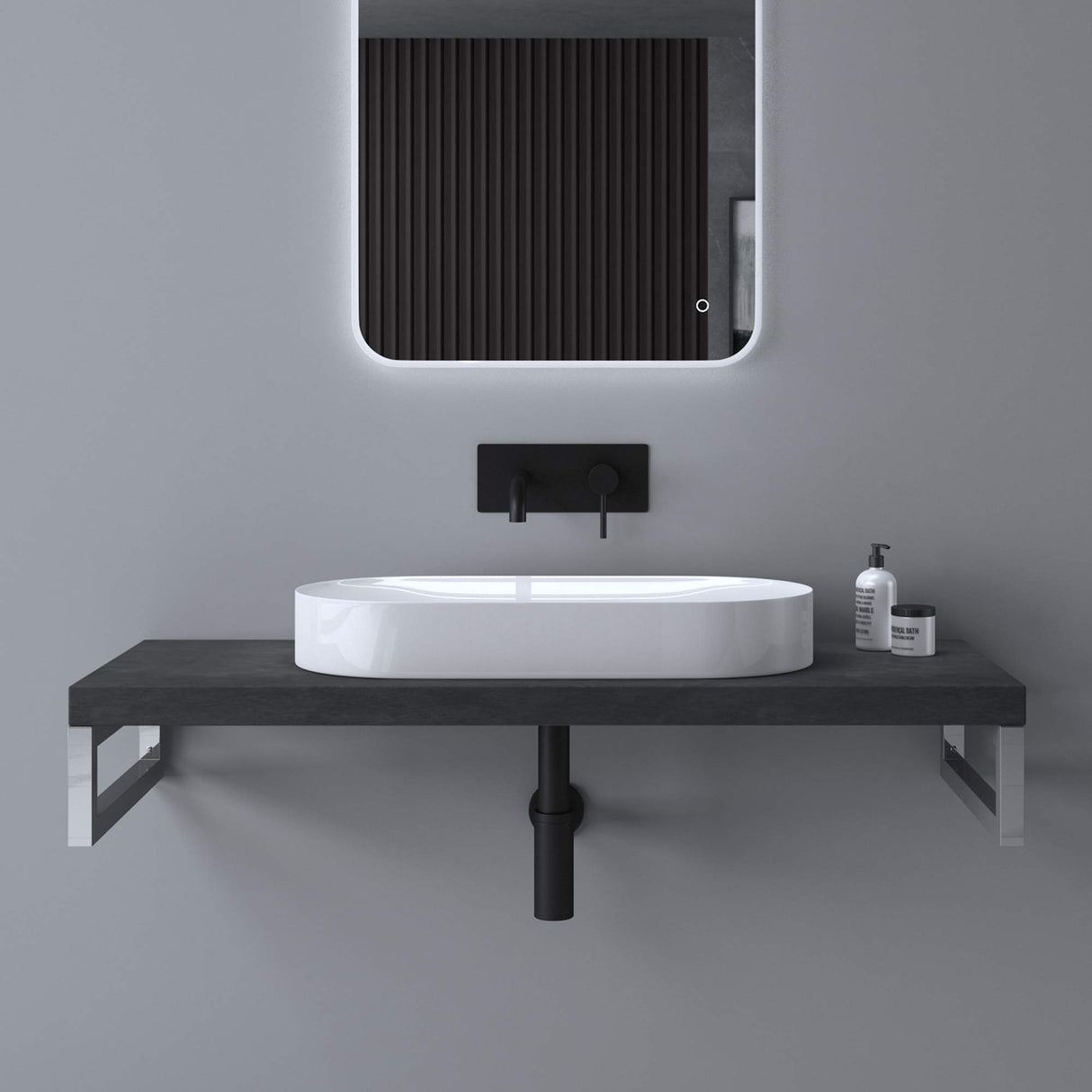 Support de lavabo Glasvilla avec support de console en acier inoxydable et support de lavabo anthracite brossé