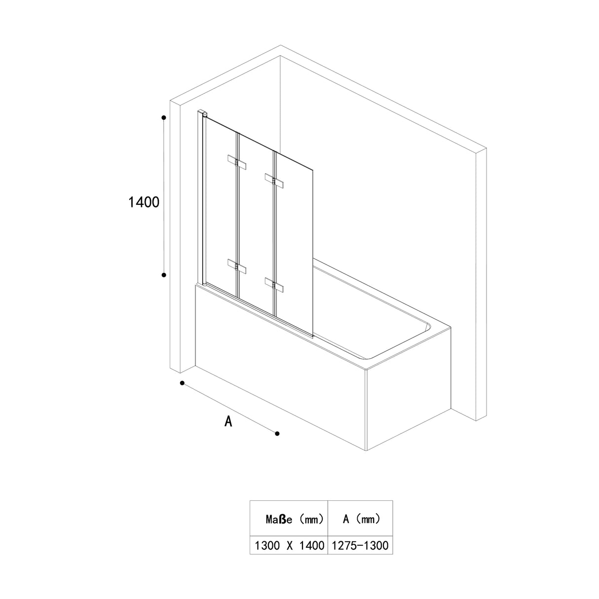 glasvilla Parete Vasca da Bagno Doccia, Parete Sopravasca 120x140cm in Vetro di Sicurezza Apertura 180° con Nano Rivestimenti Cortona1408