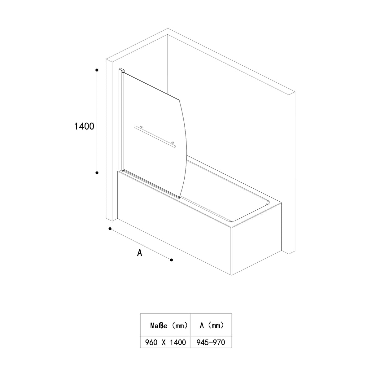 glasvilla Parete Vasca da Bagno Doccia, Parete Sopravasca 94x140cm in Vetro di Sicurezza Cabine Doccia Apertura 180° con Nano Rivestimenti Cortona112