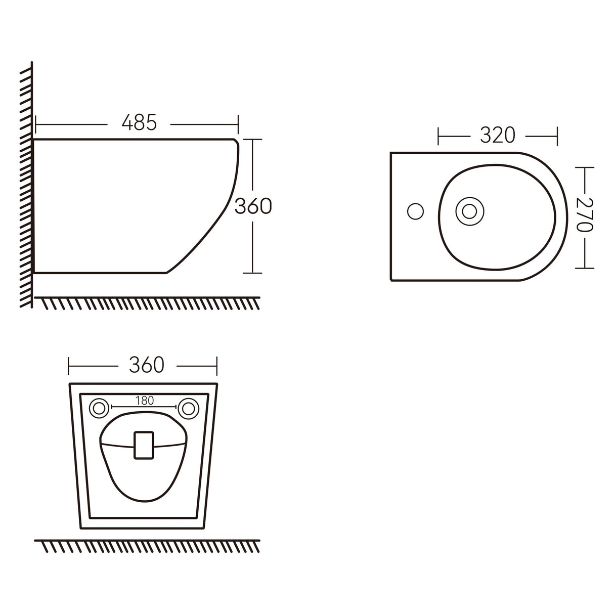 Bidet suspendu Glasvilla blanc 48,5 x 36 x 36 cm en céramique 1 trou de robinetterie surface anti-salissures Düren179