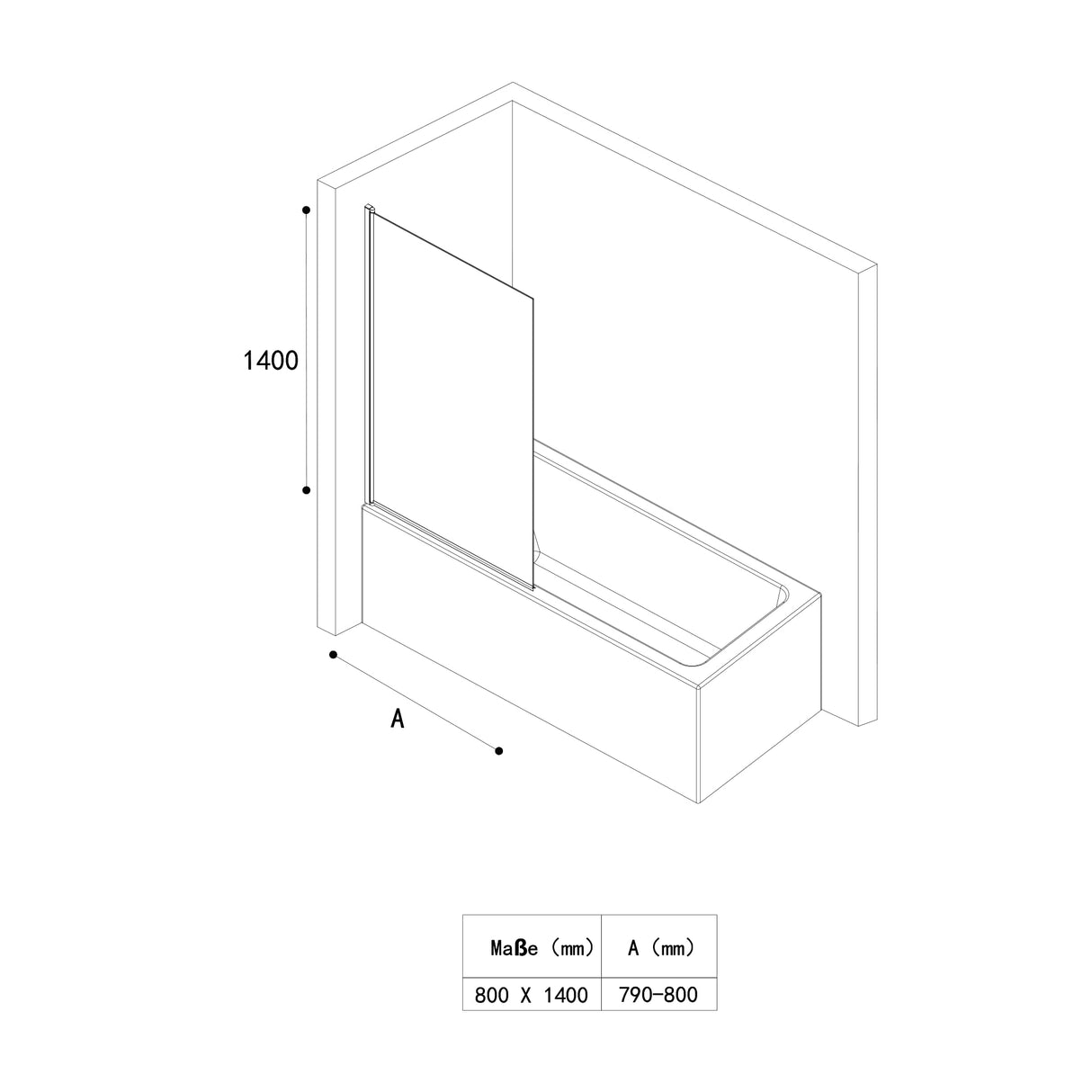 glasvilla Parete Vasca da Bagno Doccia 80x140cm, Parete Sopravasca Doccia in Vetro di Sicurezza Apertura 180° con Nano Rivestimenti e Guarnizione Cortona201