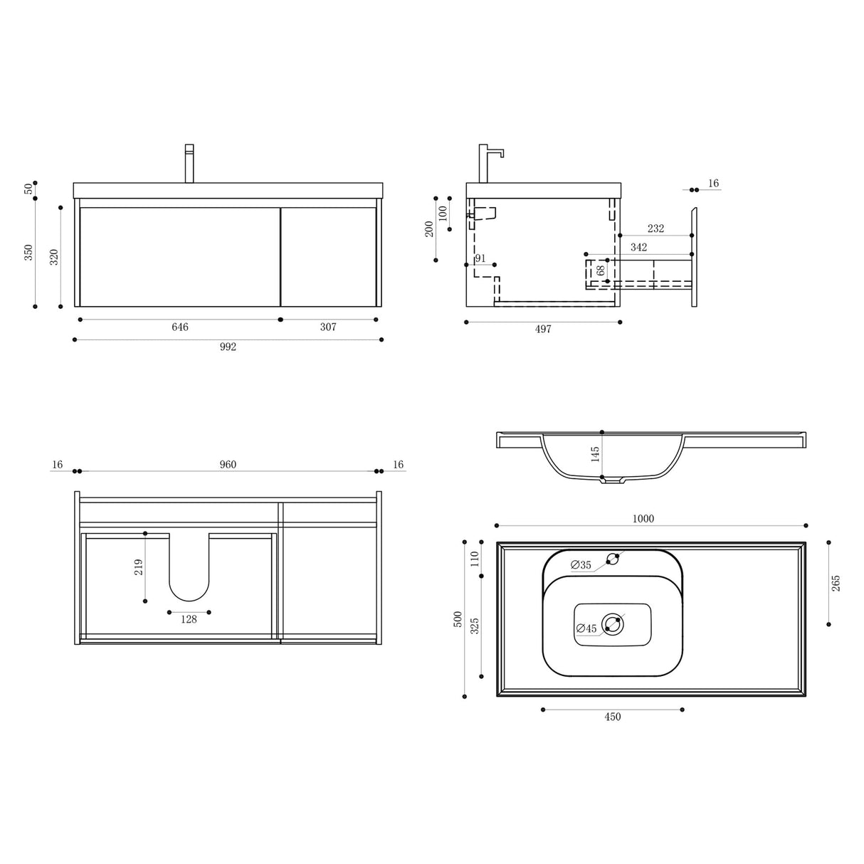 glasvilla Mobile Bagno Sospeso con Lavabo Mobiletto da Bagno con Lavabo da Marmo fuso Salerno
