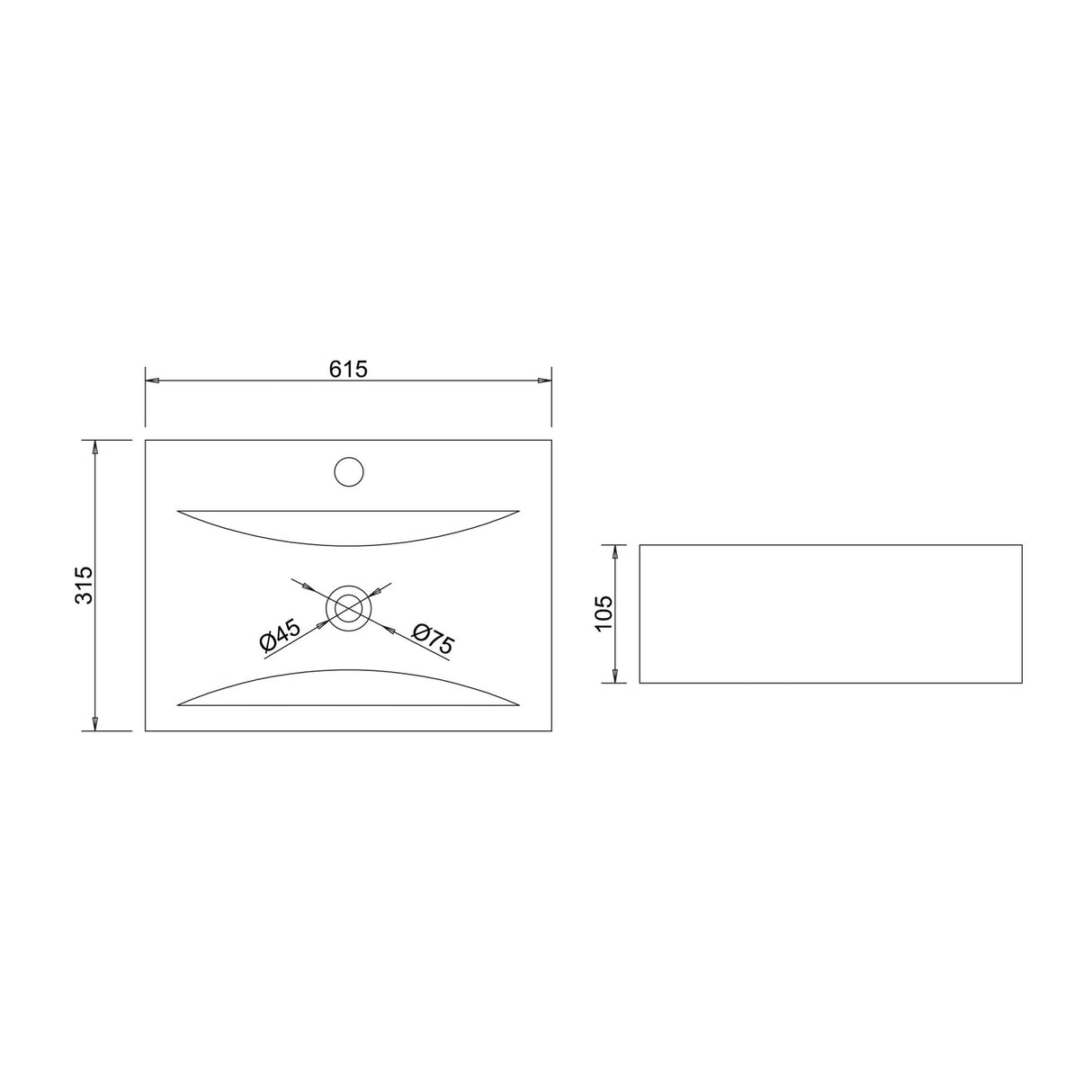 Vasque à poser Glasvilla, vasque murale en céramique avec revêtement nano/effet lotus, rectangulaire, L : 60 x 31 x 10 cm, Bruxelles 118 g