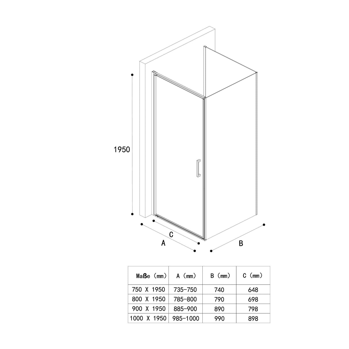 glasvilla Duschkabine U-Form Dusche Duschabtrennung 8mm ESG-Sicherheitsglas Klarglas mit Nano-Beschichtung Ravenna36UK