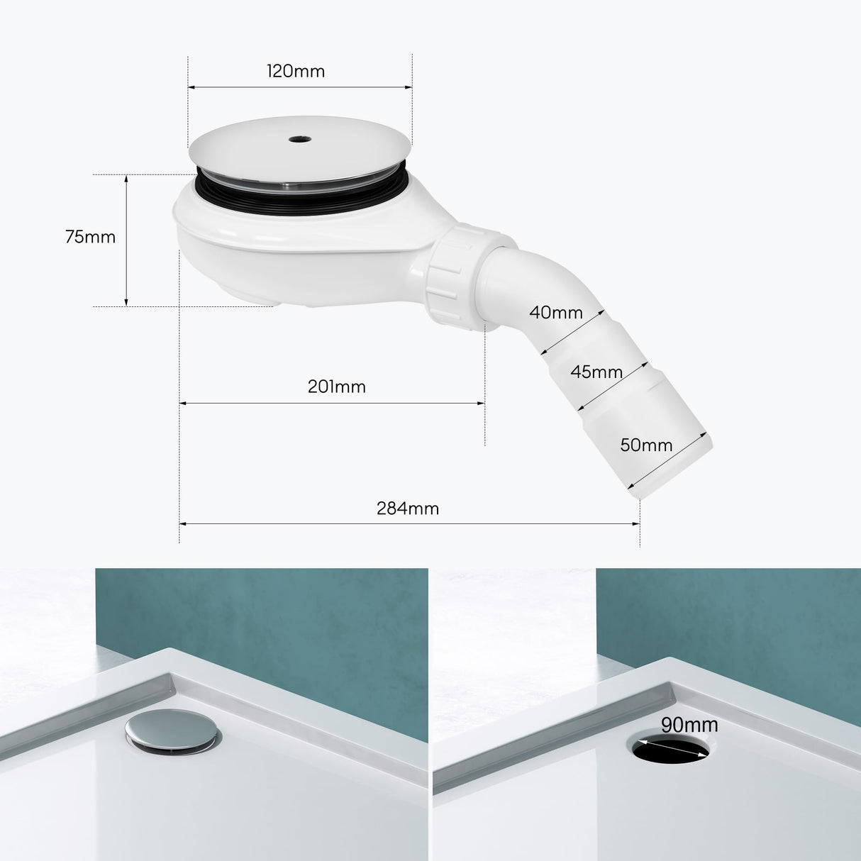 glasvilla Piletta di Scarico per Piatto Doccia Sifone di Scarico per Piatto Doccia Raccordo di Scarico