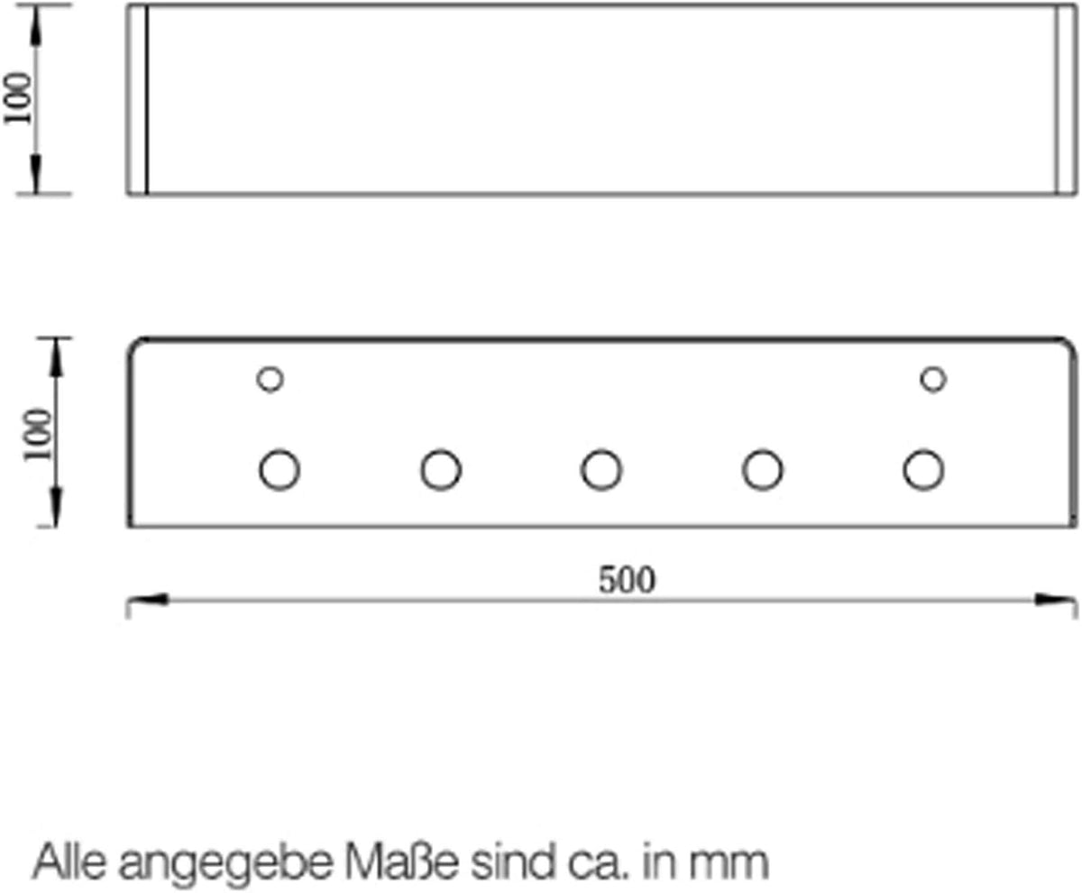 glasvilla Handtuchhaken mit Ablage Schwarz matt 50x10x10 cm aus Edelstahl Wandregal mit Hakenleiste, Handtuchhalter Wandmontage inkl. 5 Haken, MMF257
