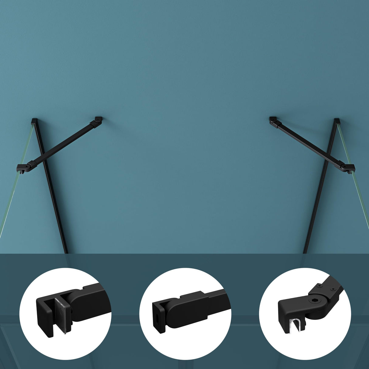 glasvilla Haltestange Duschwand Duschabtrennung Duschglaswand | Stabilisator para ducha Walk in | giratorio 180° para grosor de vidrio de 6-10 mm