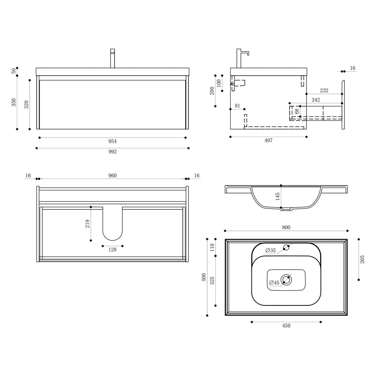 glasvilla Mobile Bagno Sospeso con Lavabo Mobiletto da Bagno con Lavabo da Marmo fuso Salerno