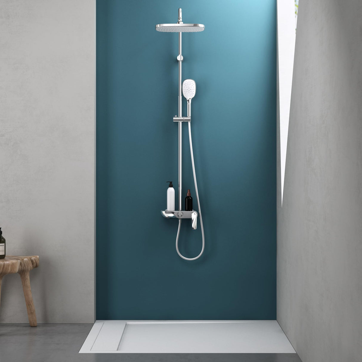 sistema de ducha glasvilla con ducha de mano y de cabeza, ducha de lluvia, grifería de ducha con juego de soporte de pared