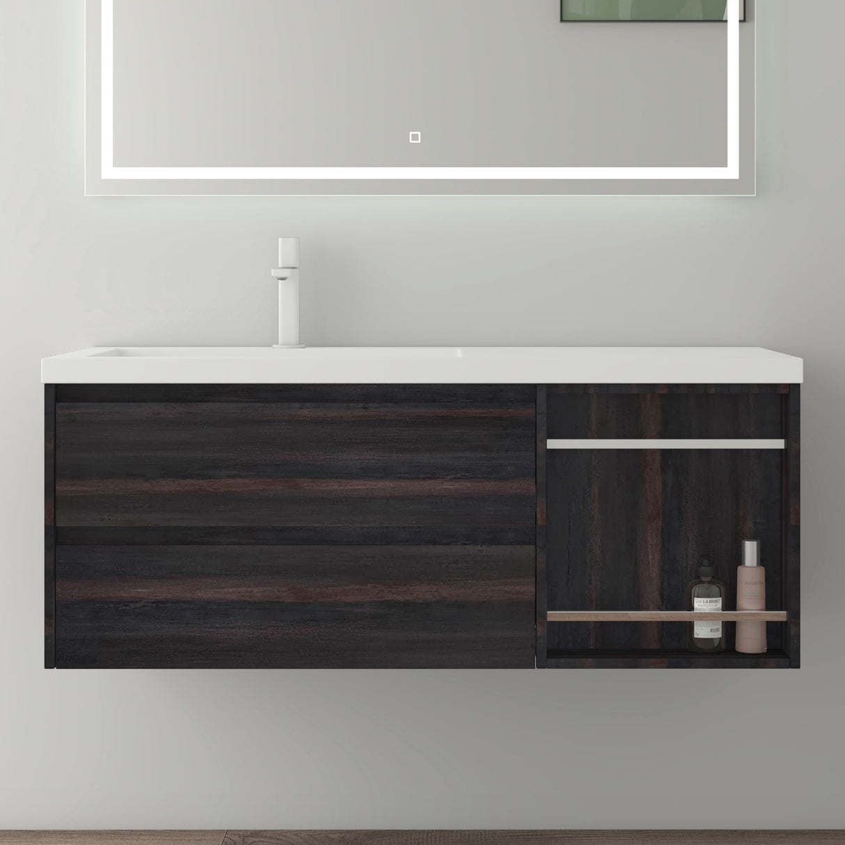 glasvilla Mobile Bagno Sospeso 120x46x49cm Mobiletto da Bagno con Lavabo da Marmo Fuso Open