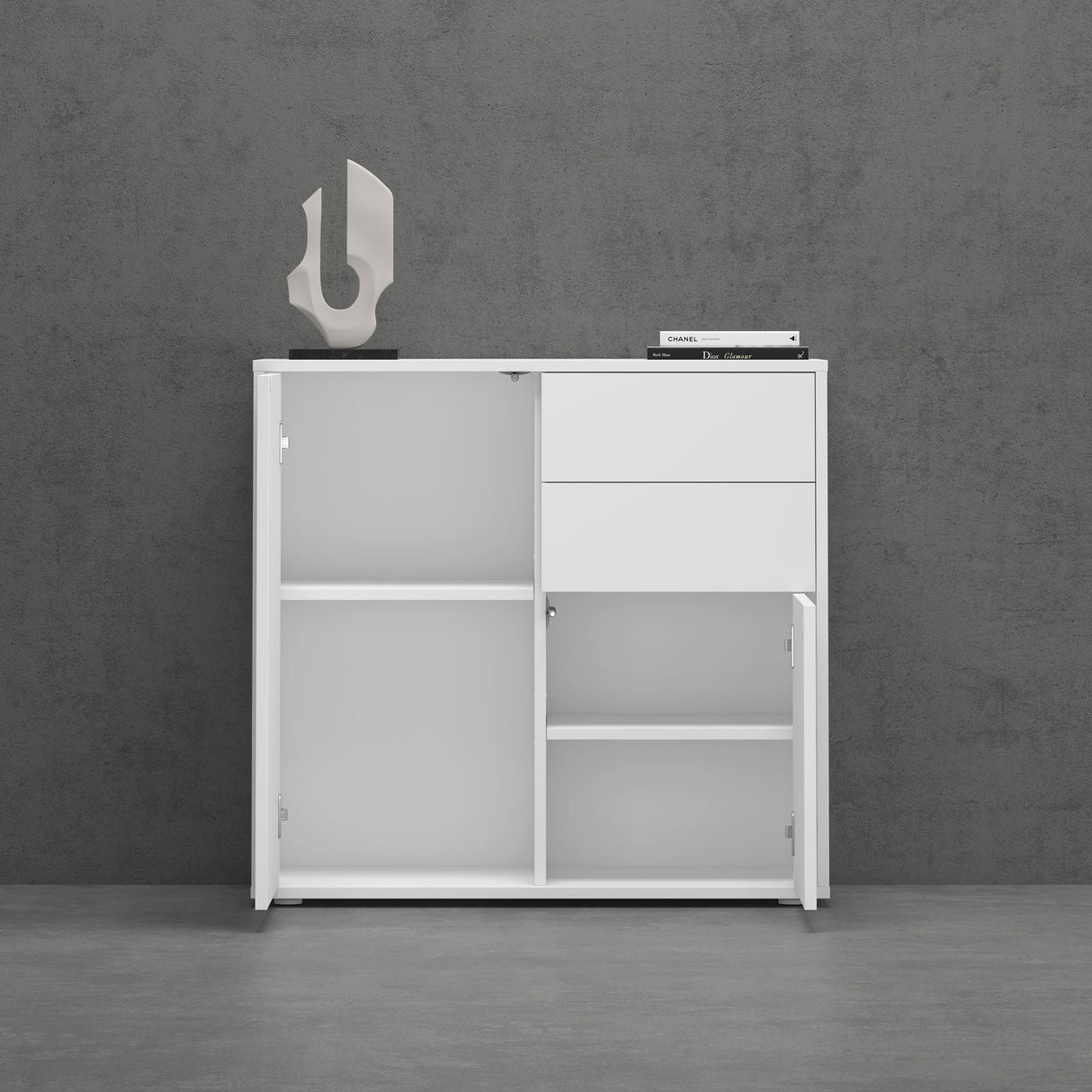 glasvilla Mobile Contenitore con 2 Ante e 2 Cassetti Mobiletto Bagno per Soggiorno, Sala da Pranzo, Camera da Letto Schrank05