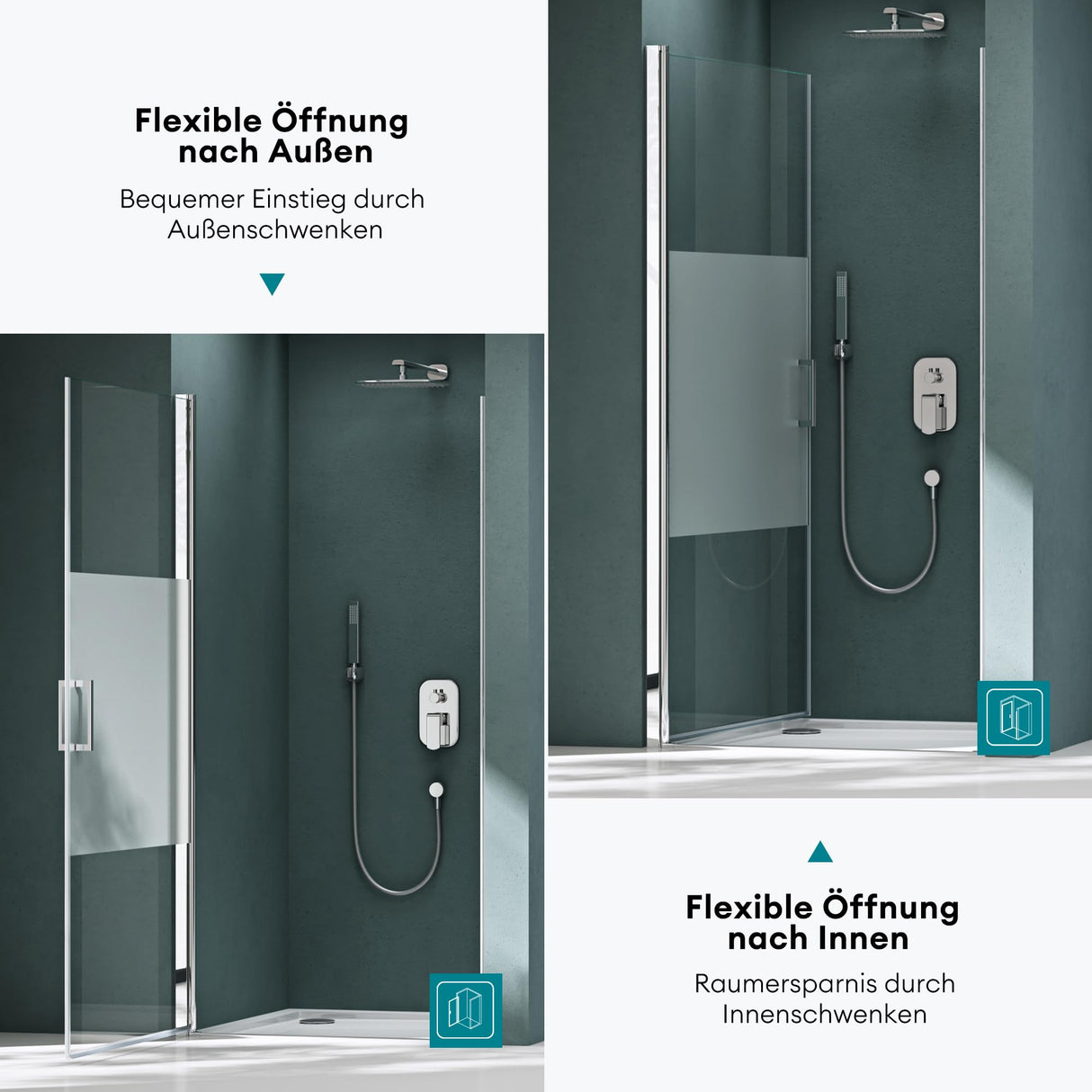 glasvilla Porta Doccia Nicchia in Vetro Trasparente o Strisce Satinato Cabina Doccia in Vetro di Sicurezza ESG Box Doccia con Meccanismo di Sollevamento e Abbassamento Teramo24K+MS D Neu