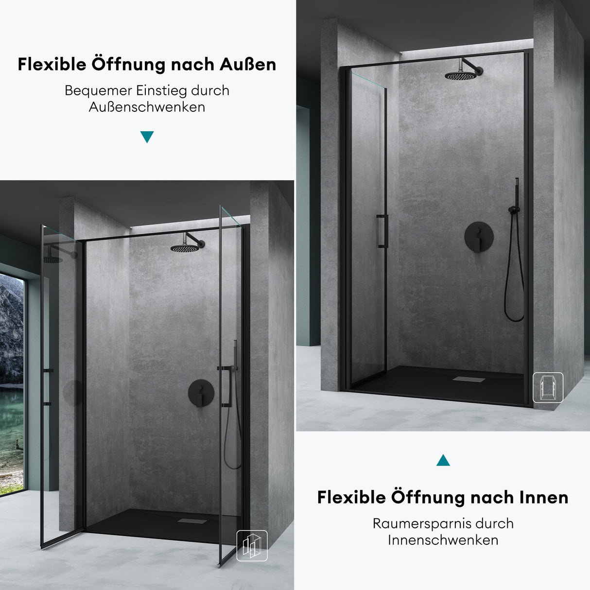 glasvilla Box Doccia a Nicchia in Vetro Trasparente 8mm Box Doccia Cromo e Nero con Porte Pieghevoli Cabina Bagno con Sistema Rotatorio di Sollevamento e Abbassamento Teramo66