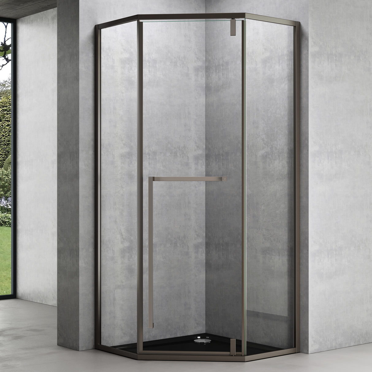 glasvilla Cabine de Douche Pentagonale en Verre Véritable Verre de Sécurité ESG 8mm Cadre de Porte en Acier Inoxydable Cloison de Douche Installation au Niveau du Sol Ravenna68K