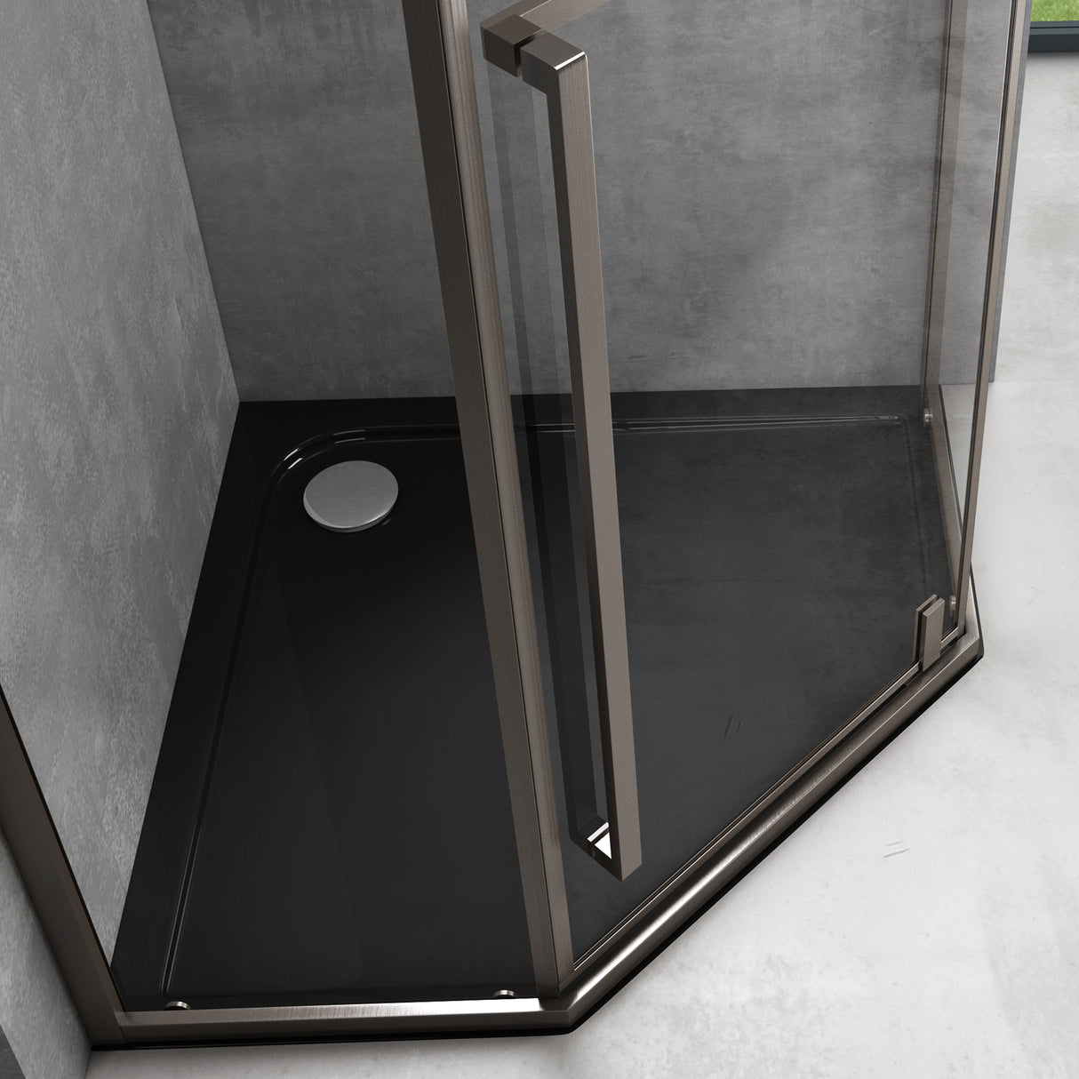 glasvilla Cabine de Douche Pentagonale en Verre Véritable Verre de Sécurité ESG 8mm Cadre de Porte en Acier Inoxydable Cloison de Douche Installation au Niveau du Sol Ravenna68K