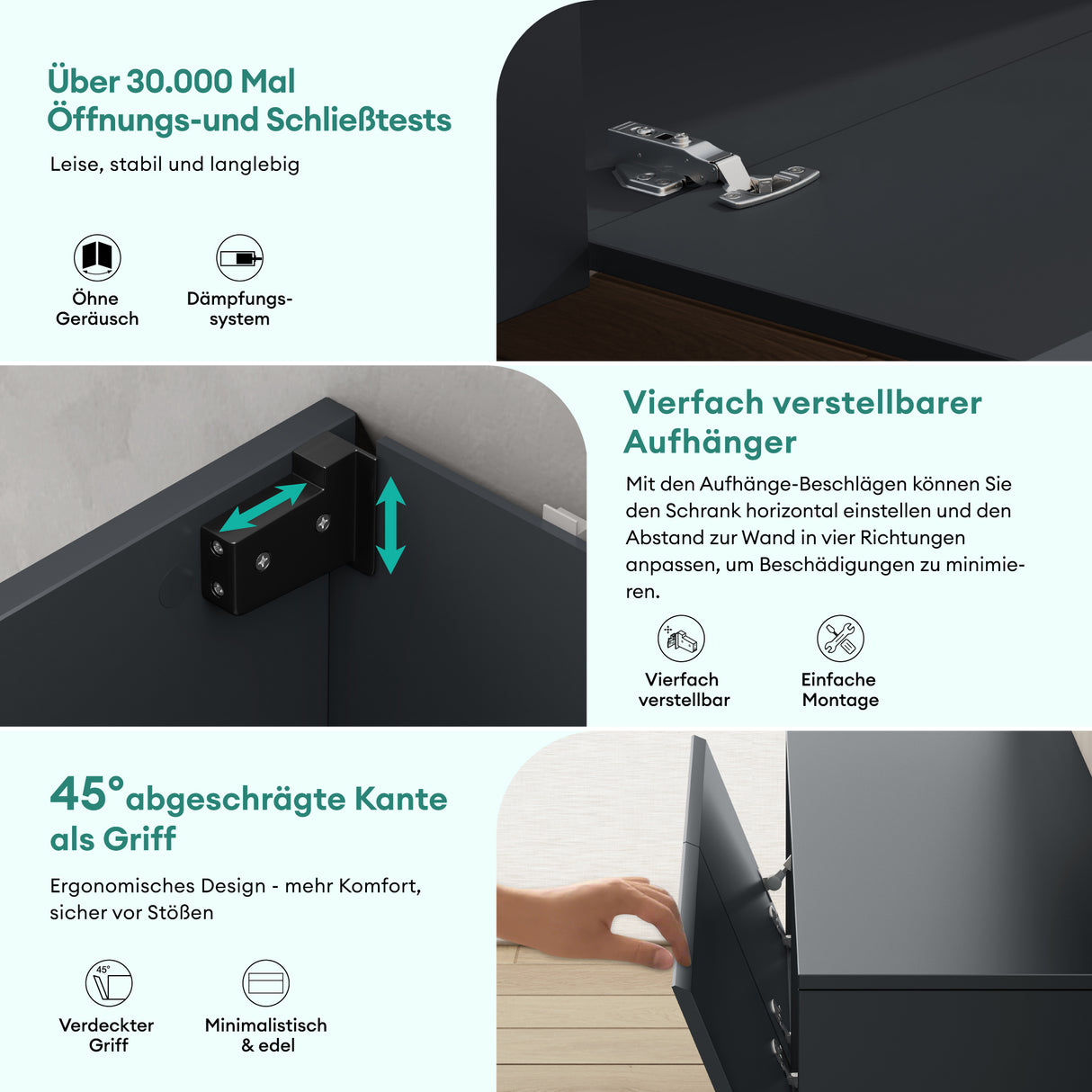 Table TV glasvilla Meuble TV Meuble TV Poignée dissimulée avec fermeture en douceur Meuble mural bas pour salon Meuble TV02