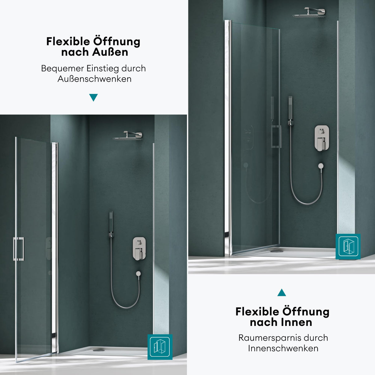 glasvilla Porta Doccia Nicchia in Vetro Trasparente o Strisce Satinato Cabina Doccia in Vetro di Sicurezza ESG Box Doccia con Meccanismo di Sollevamento e Abbassamento Teramo24K+MS D Neu